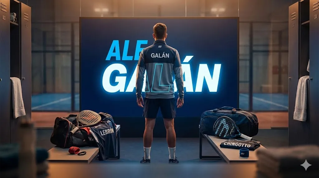 Ale Galán standing in a locker room symbolizing his transition from the Juan Lebrón era to his new partnership with Federico Chingotto