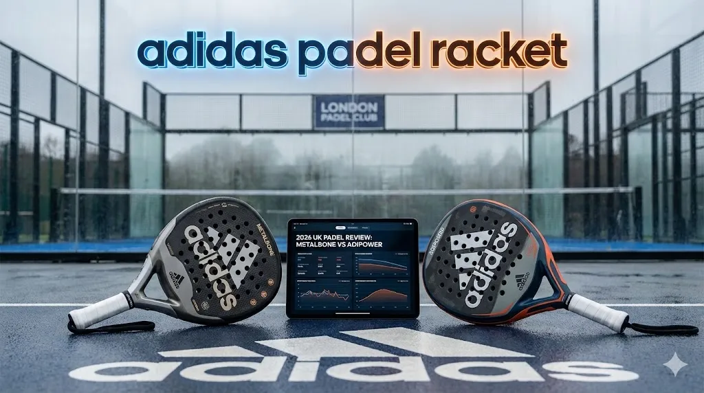 adidas metalbone padel racket 3.4 versus adipower comparison review on a wet UK court displaying 2026 performance data for the best adidas padel racket selection